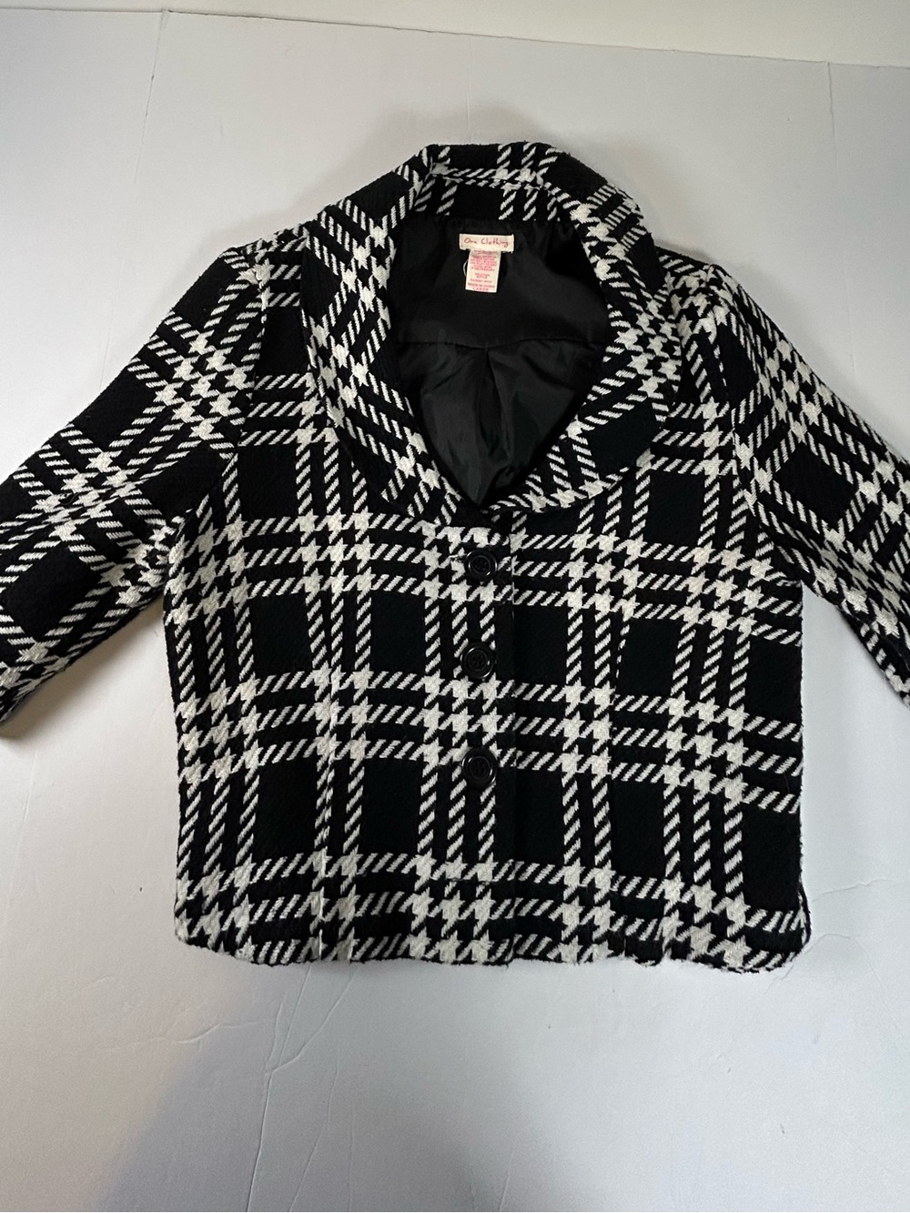 one clothing Black and White Plaid Cropped Blazer Jacket